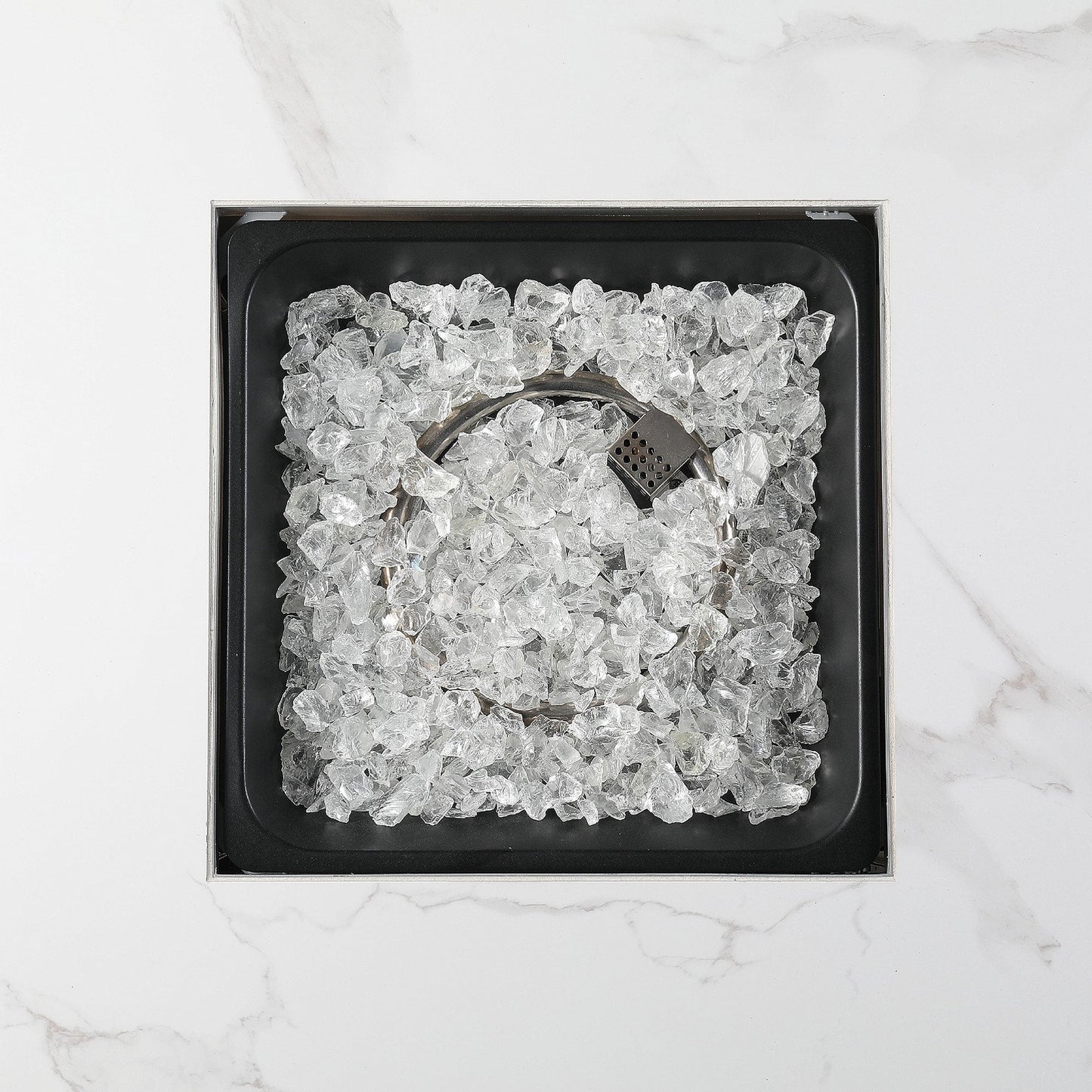 Endless Summer Outdoor Fire Pit Table with Faux Marble Finish, White Glass - Home OXO