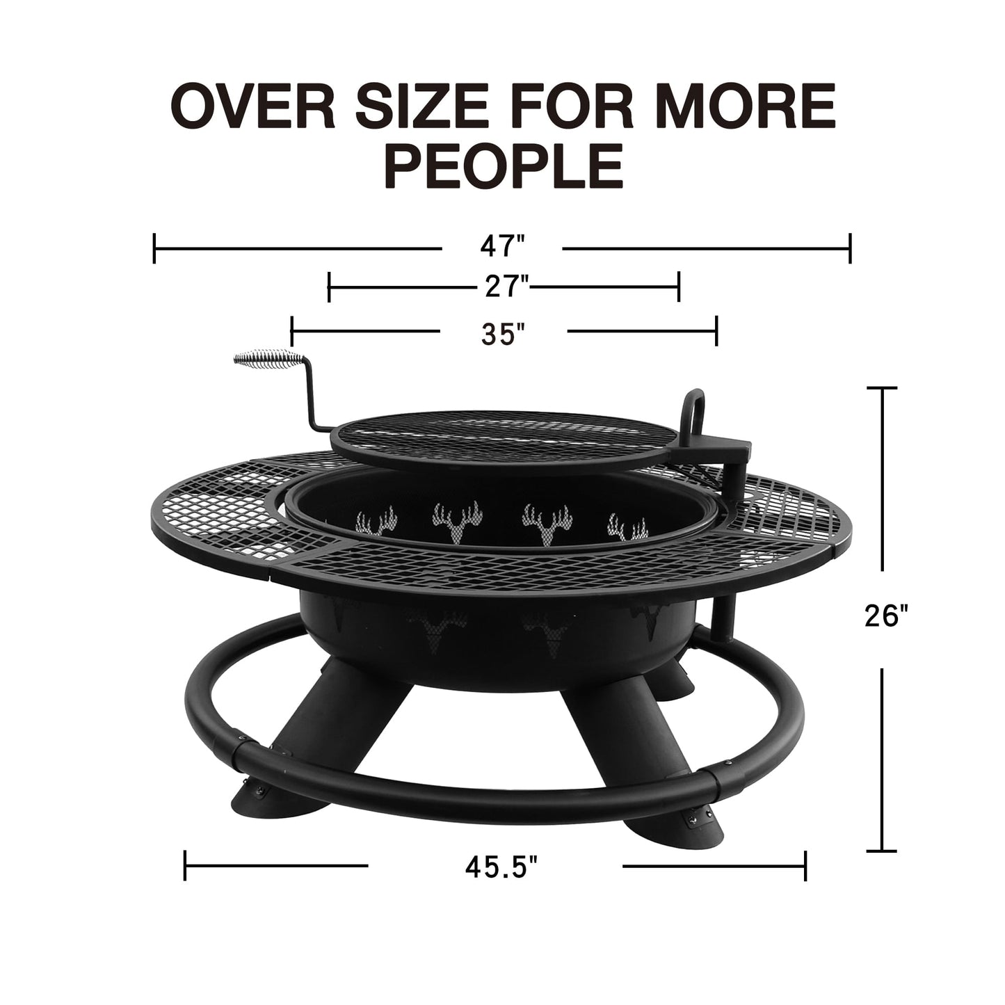 Bestier Fire Pit with Grills Grate, 47" Outdoor Firepit for Outside Wood Burning, Round Metal Fire Pits for Patio, Picnic, Party, BBQ, Deer Head Style - Home OXO