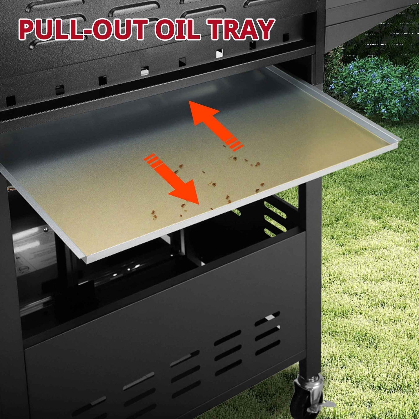 4000BTU Propane Gas Grill, Seizeen Stainless Steel 4-Burner BBQ Grill , Outdoor Patio Camping Portable Grill w/Foldable Side Table, Hanging Basket, Steel Brush, Universal Wheels