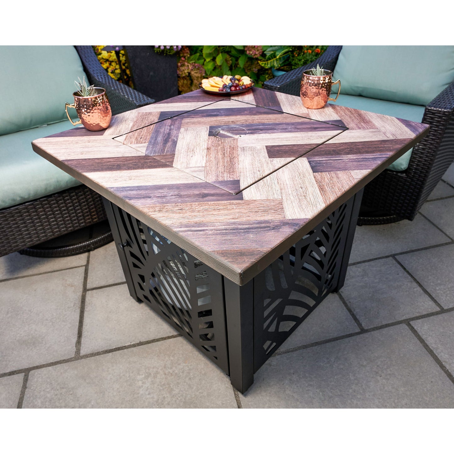 Endless Summer Darby 30 Inch Square Outdoor UV Printed LP Gas Fire Pit Table - Home OXO