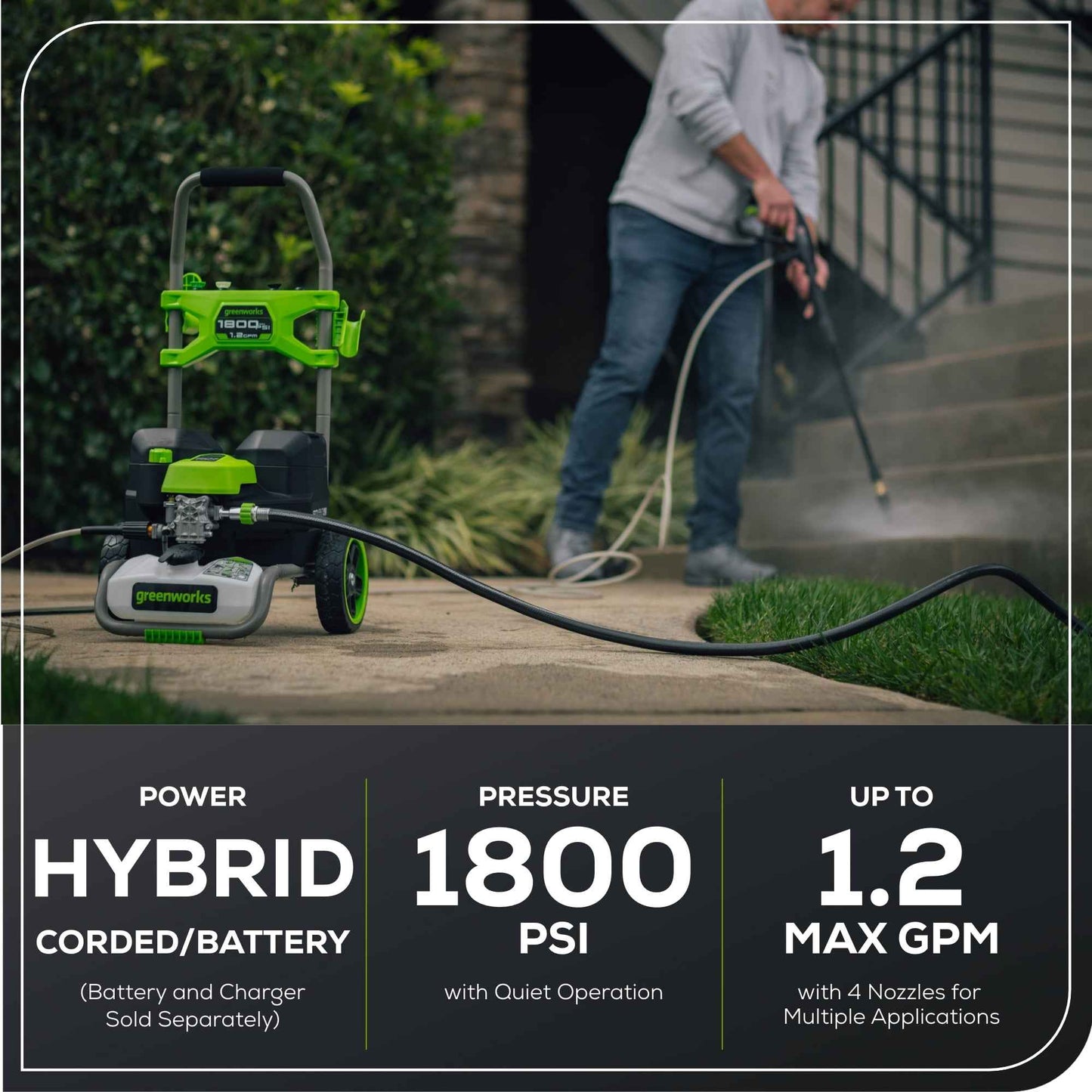 Greenworks Hybrid 60V 1800 PSI at 1.2 GPM Electric Cold Water Pressure Washer 5109402T