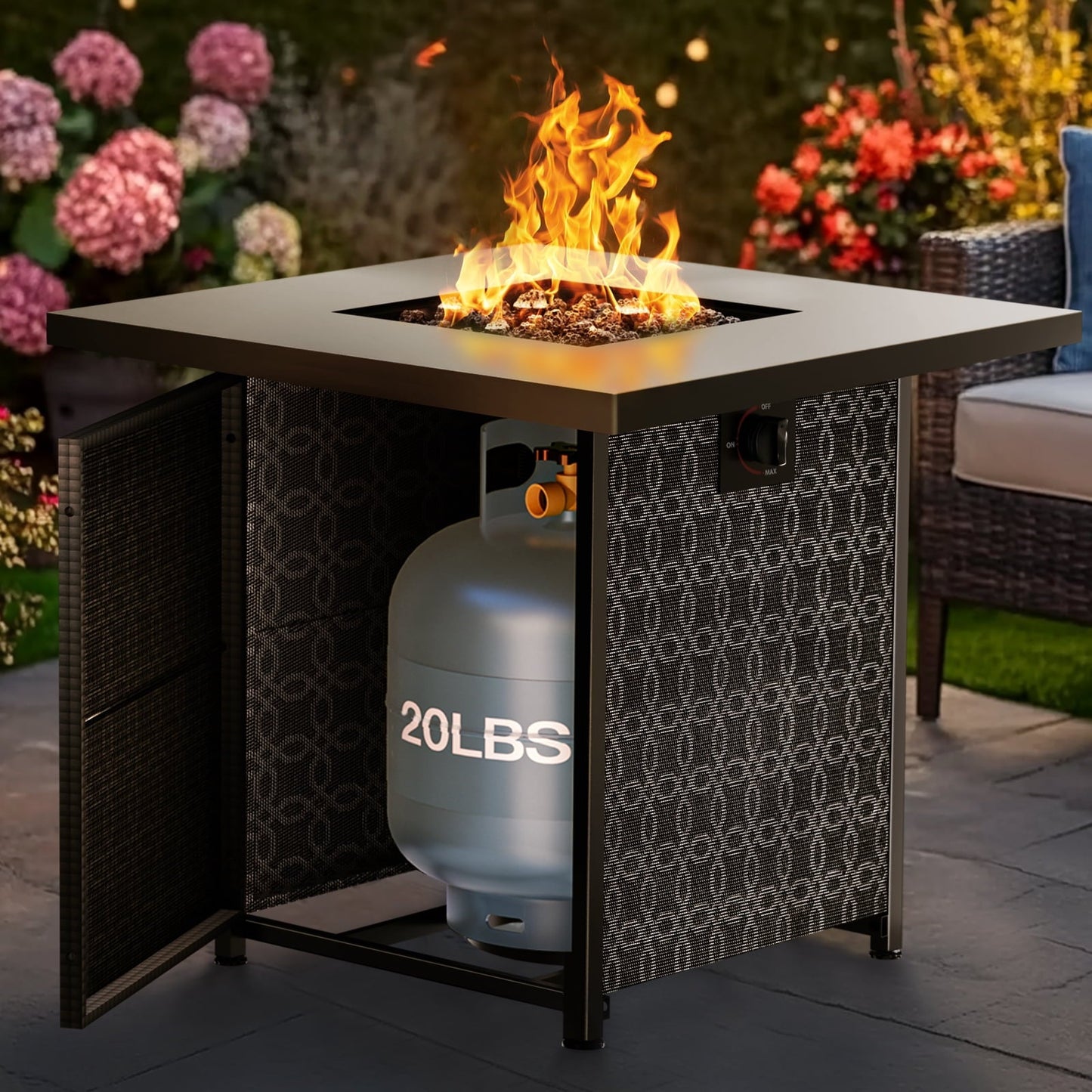 Philergo 28" Propane Fire Pit, 50,000 BTU Square Gas Fire Pit Table for Patio Garden Party with Lava Rocks, Removable Lid, CSA-Certified - Home OXO