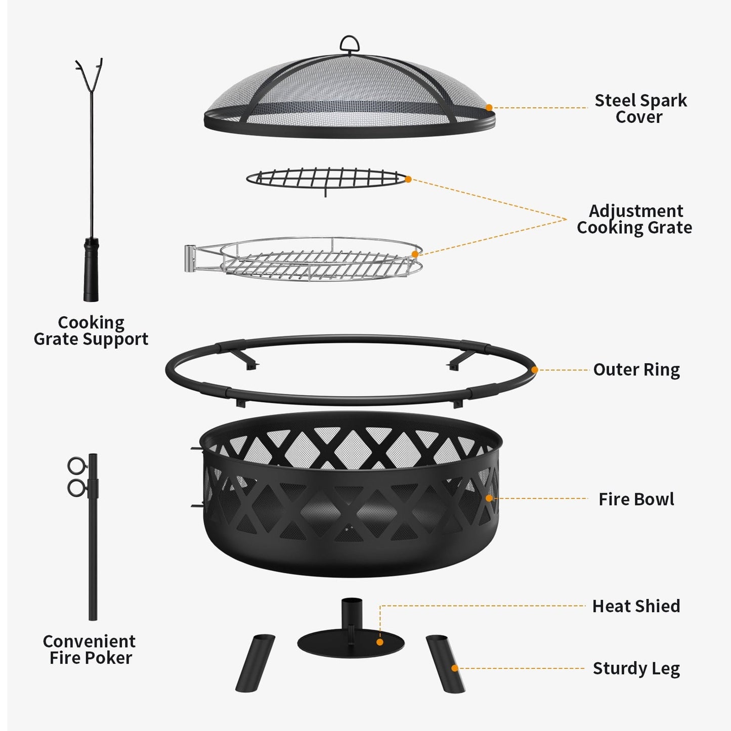 JolyDale 30 inch Outdoor Fire Pit with Cooking 2 in 1 Grate Wood Burning Firepit Steel Firepit Bowl with Swivel BBQ Grill, Poker for Backyard, Garden - Home OXO