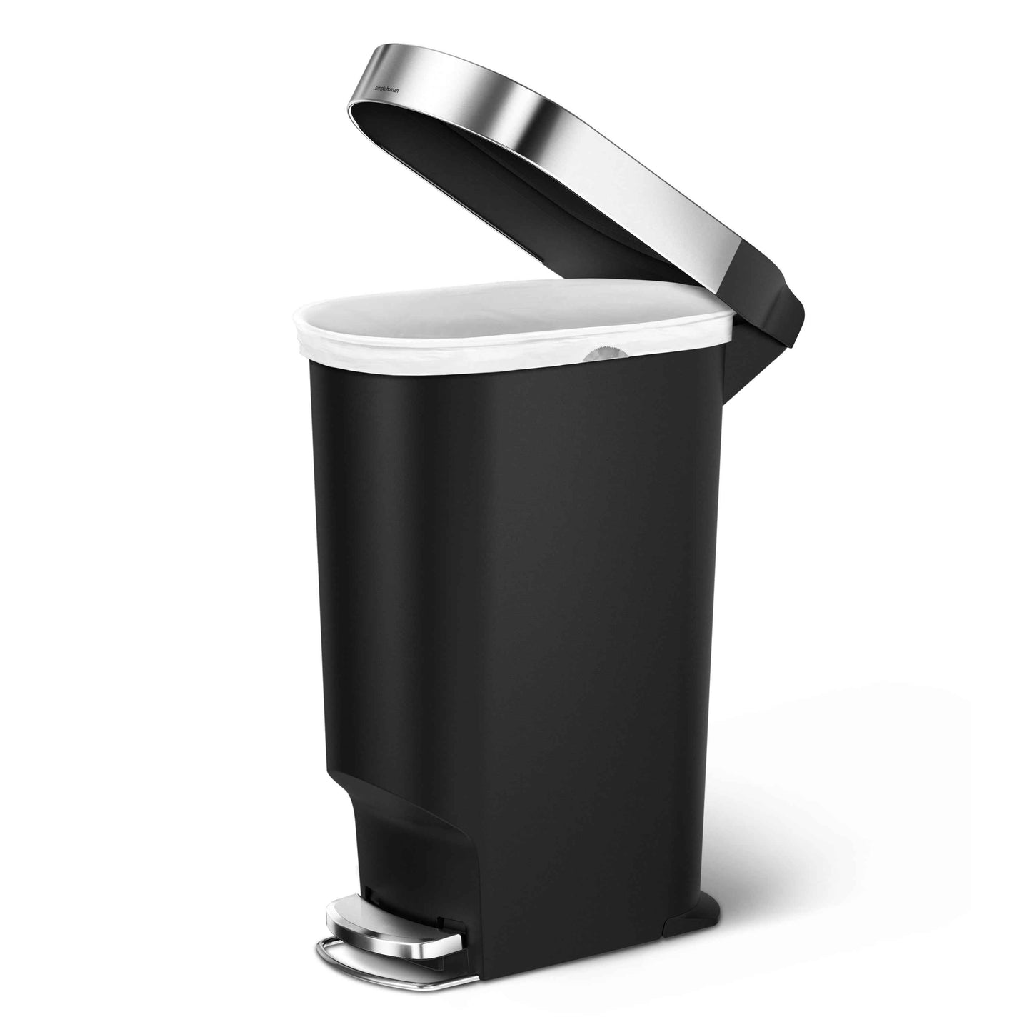 simplehuman 40 Liter / 10.6 Gallon Slim Kitchen Step Trash Can with Liner Rim, Black Plastic