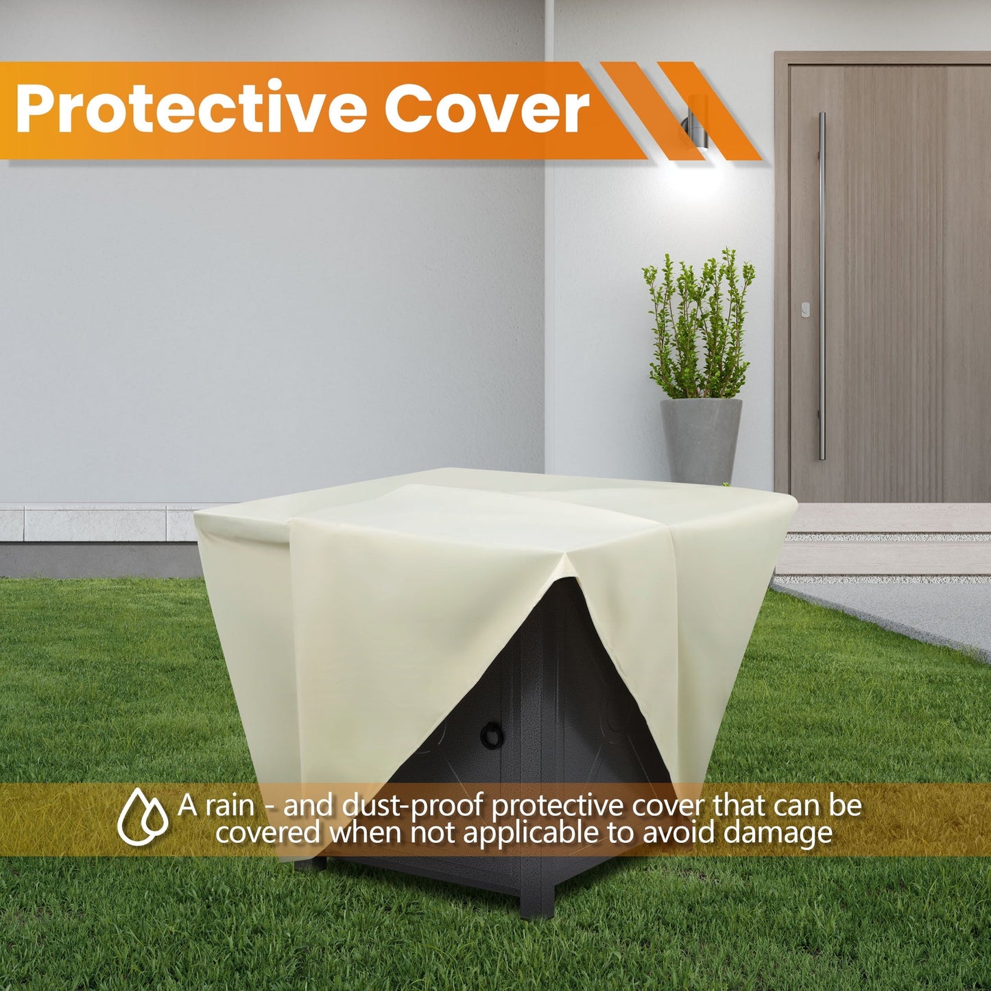 LHRIVER 28" Outdoor Propane Fire Pit Table, 40000 BTU Steel Gas Fire Pit with Removable Lid, Lava Rocks & Rain Cover - Home OXO