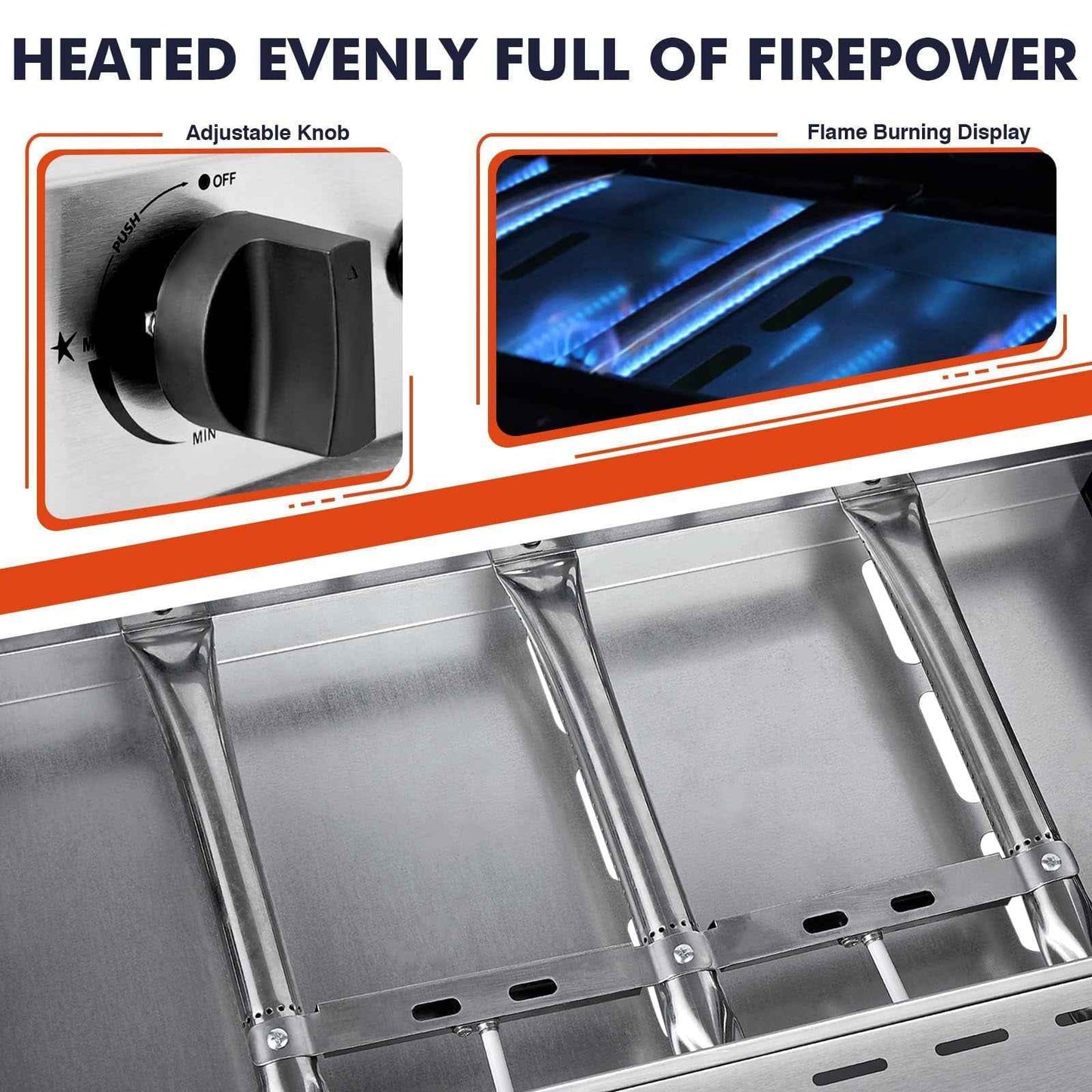 Frizi 30,000 BTU 3-Burner Flat Top Portable Propane Gas Grill with Auto Ignition, Stainless Steel Tabletop Griddle for Camping, BBQ, and Outdoor Cooking