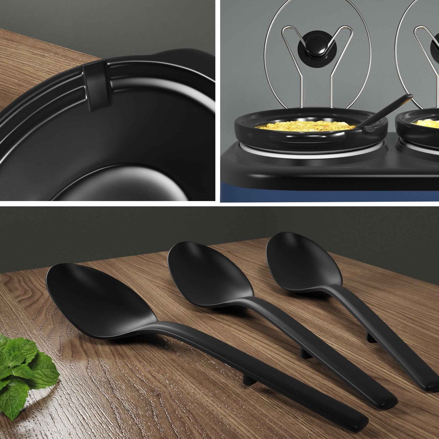 Sunvivi Triple Slow Cooker Food Warmer, 3 Removable Ceramic Pots (2.5 QT Each), Adjustable Temp & Stainless Steel Lids, Blue