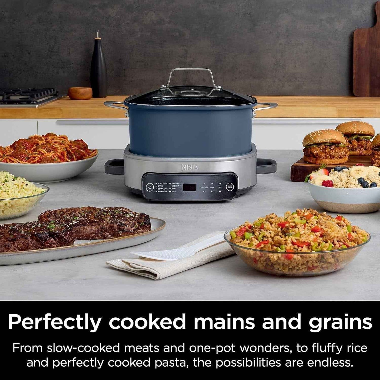 Ninja MC1101 Foodi Everyday Possible Cooker Pro, 8-in-1 Versatility, 6.5 QT, One-Pot Cooking, Replaces 10 Cooking Tools Midnight Blue
