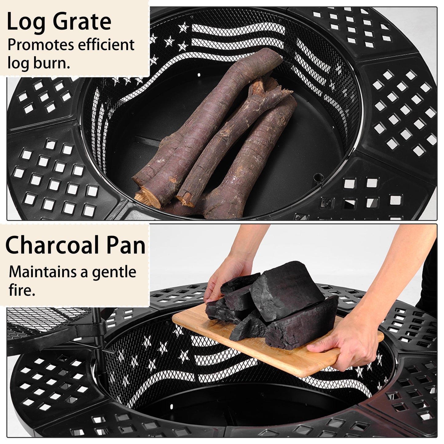 TrumanPick Fire Pit for Outside 42" Wood Burning Fire Pit Tables with 2 Adjustable Swivel BBQ Grills, Lid, Poker for Patio Backyard BBQ Ice Storage - Home OXO