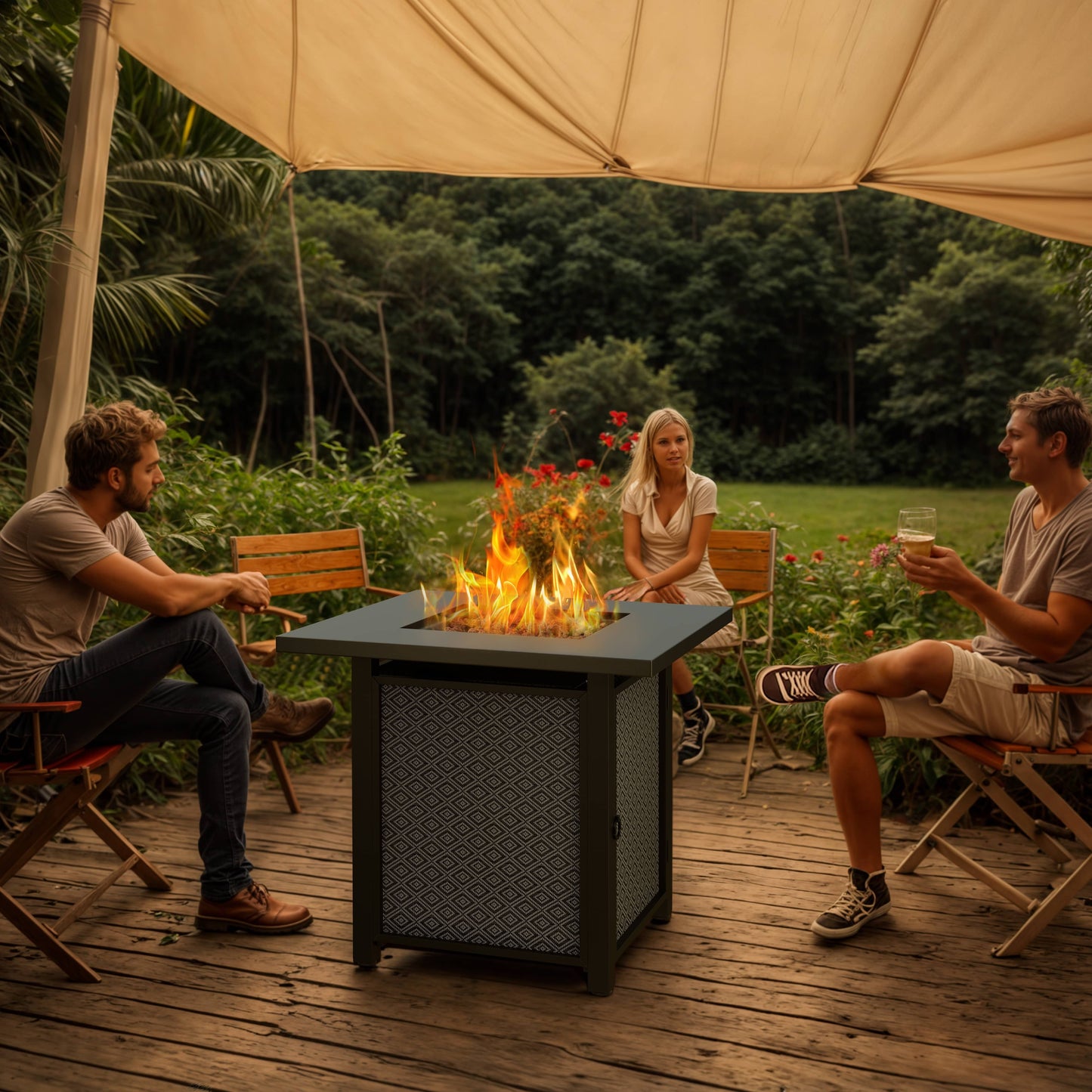 Walsunny 28" Propane Fire Pit Table Outdoor Gas Fire Pit with Lava Rocks 50,000 BTU Square Fire Table with Lid,Waterproof Cover - Home OXO