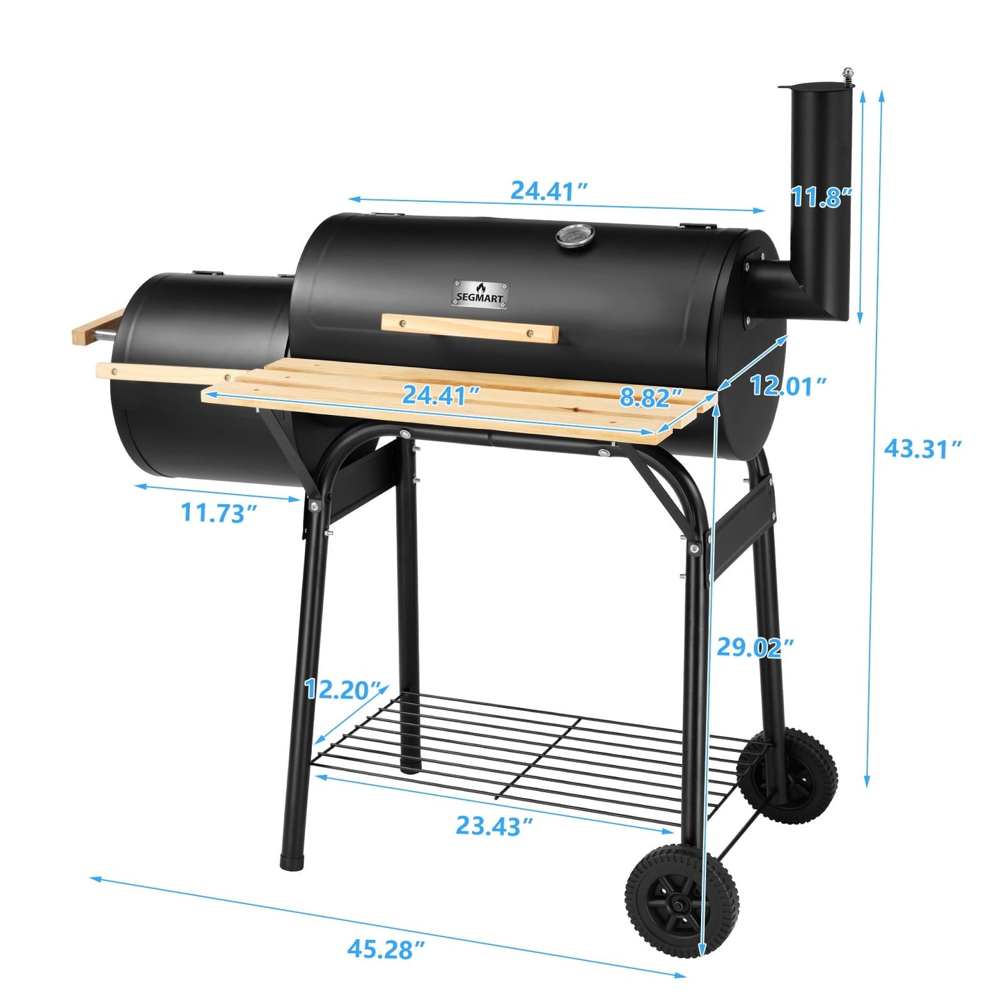 Segmart BBQ Charcoal Grill, 45.28-inch Length Portable Barbecue Grill, Offset Smoker Barbecue Oven with Wheels & Thermometer for Outdoor Picnic Camping Patio Backyard - Home OXO