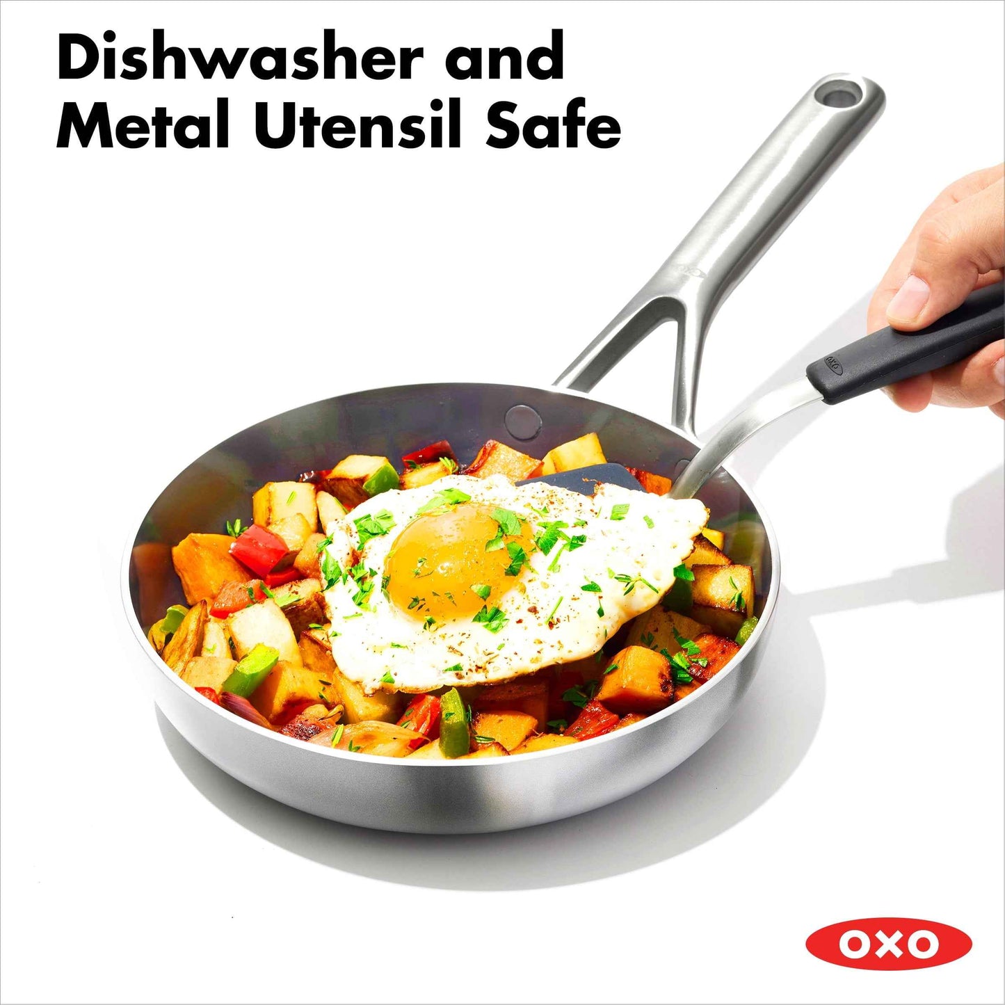 OXO Mira Tri-Ply Stainless Steel Oven Safe Induction Safe Frying Pan Aluminum Silver, 8 inch