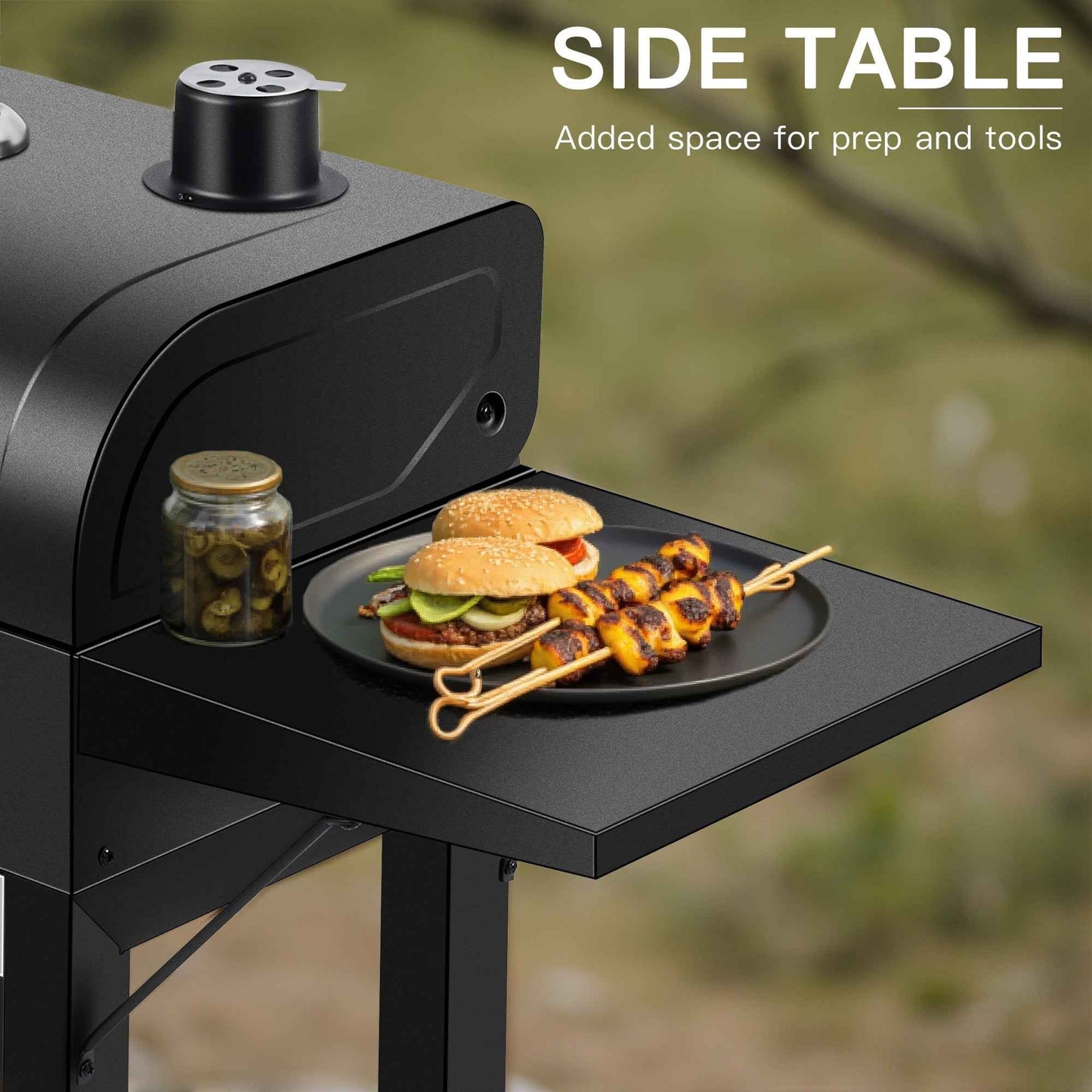 Portable Charcoal Smoker Grill Combo with Offset Firebox – Heavy Duty BBQ Grill with Warming Rack & Side Shelf for Outdoor Cooking, Camping & Tailgating