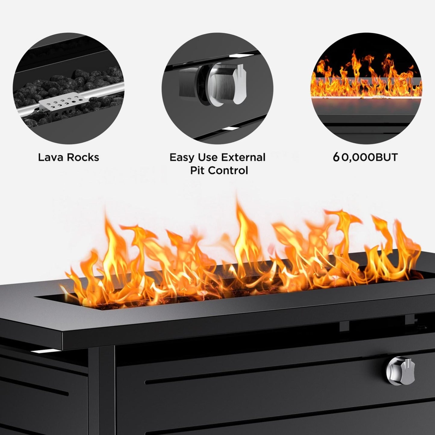 Philergo 42" Rectangular Gas Fire Pit Table, 60,000 BTU Propane Fire Pits for Outside with Lid and Lava Rock - Home OXO