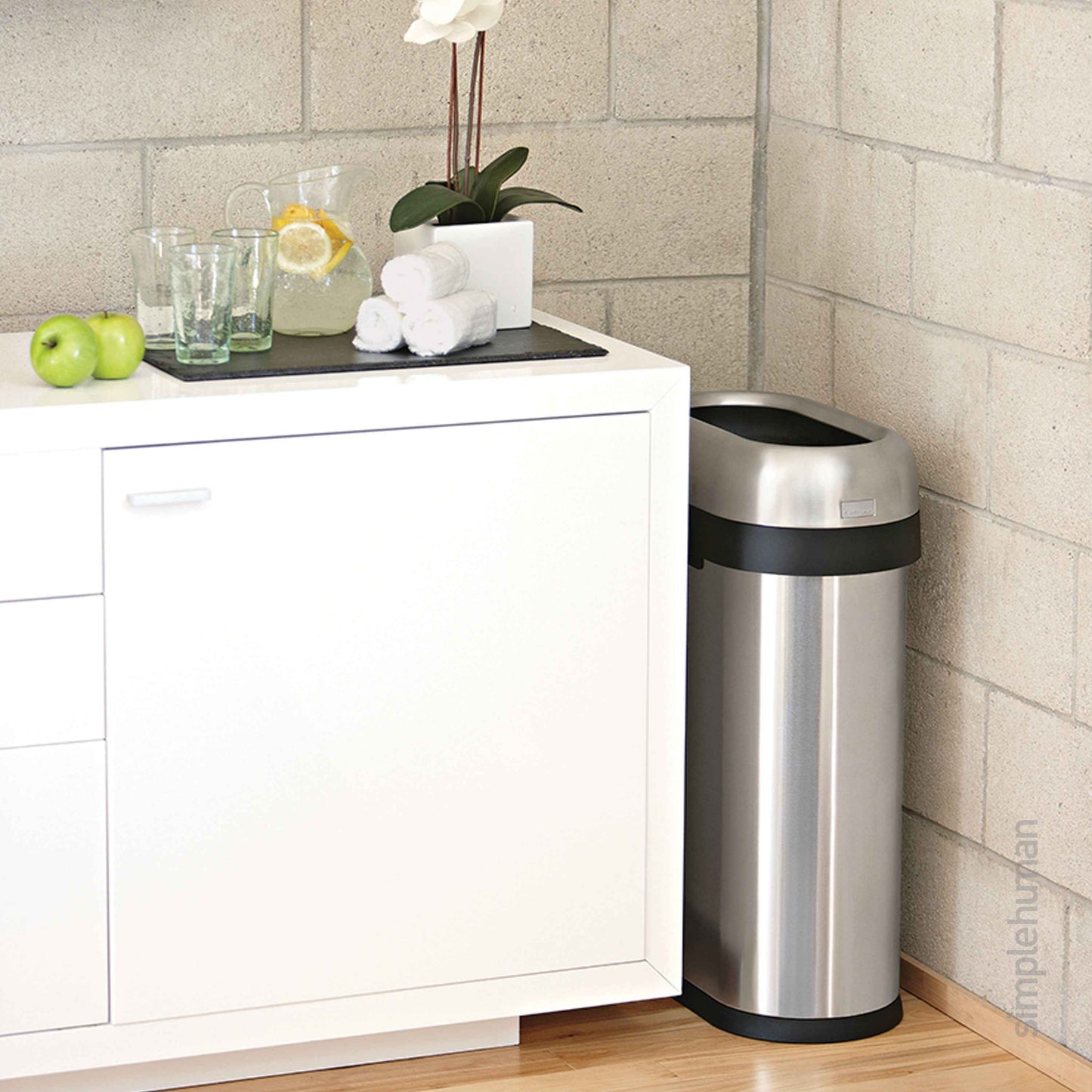 simplehuman 50 Liter / 13.2 Gallon Slim Open Top Trash Can, Commercial Grade Heavy Gauge Brushed Stainless Steel