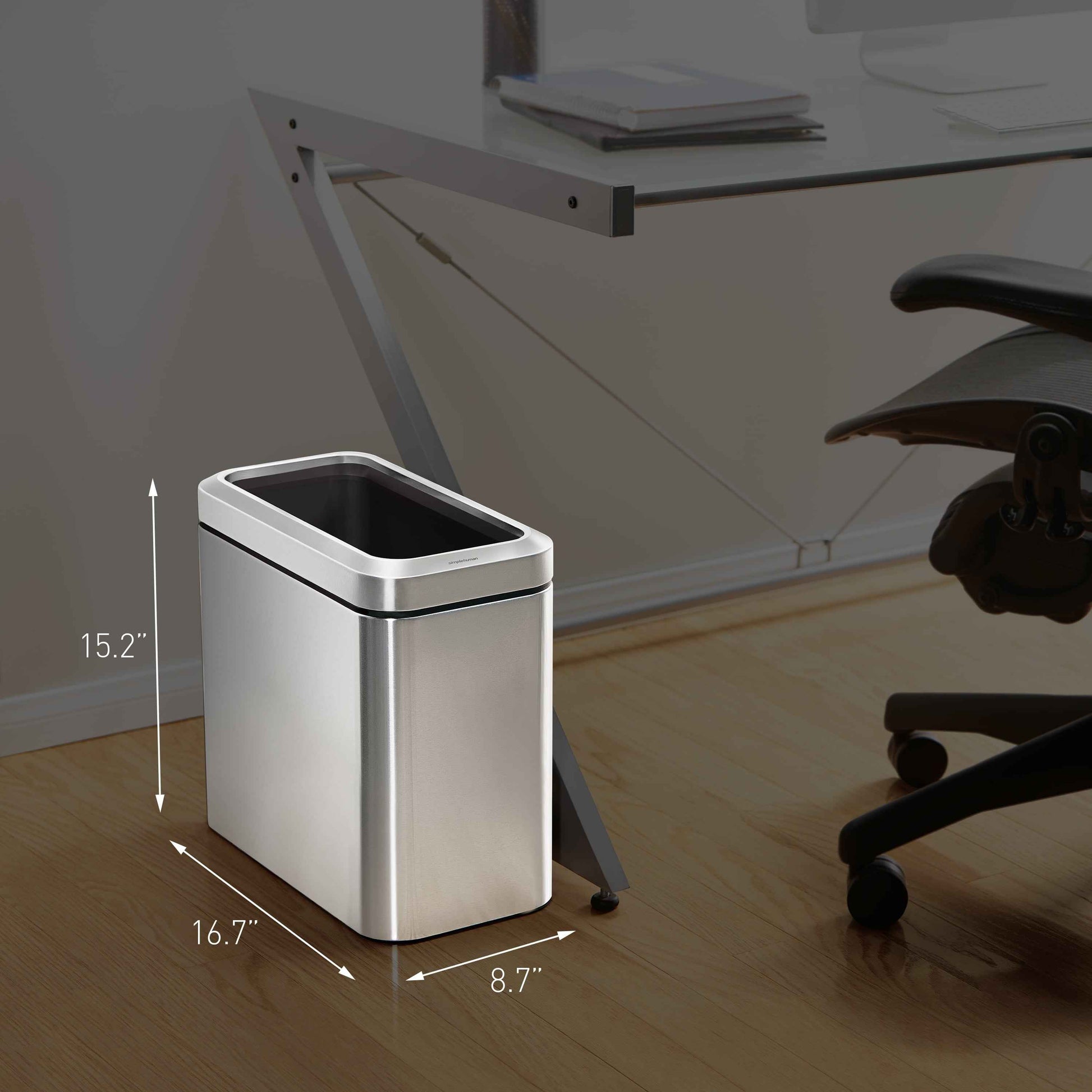 simplehuman 25 Liter / 6.6 Gallon Slim Open Top Trash Can, Commercial Grade Heavy Gauge Brushed Stainless Steel