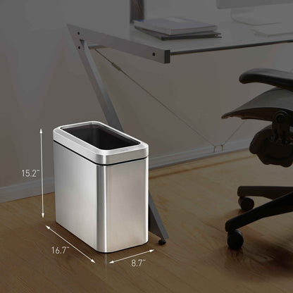 simplehuman 25 Liter / 6.6 Gallon Slim Open Top Trash Can, Commercial Grade Heavy Gauge Brushed Stainless Steel