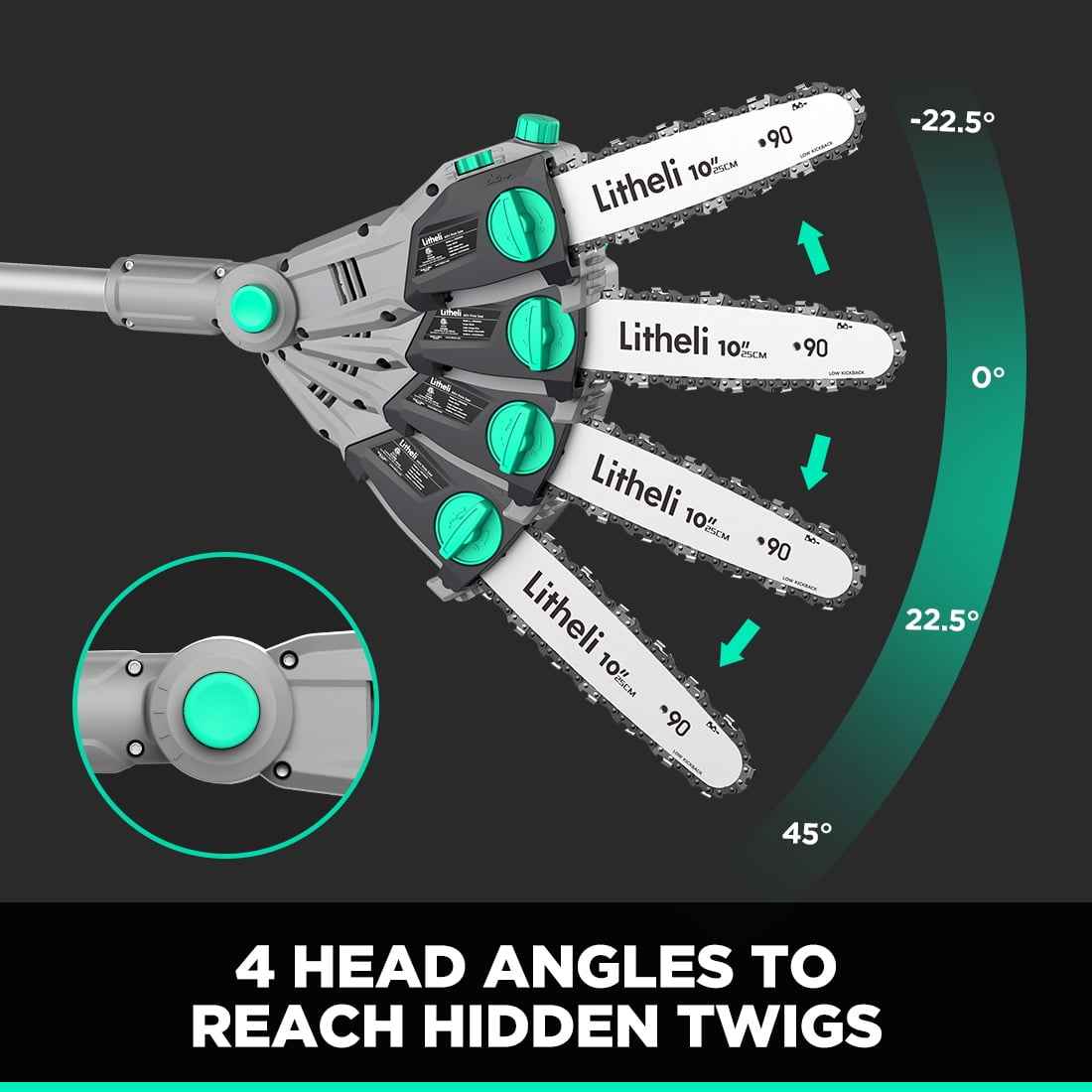 Litheli Cordless Pole Saw,10-Inch 40V Pole Saws for Tree Trimming, Battery Pole Saw With 2.5Ah Battery & Charger