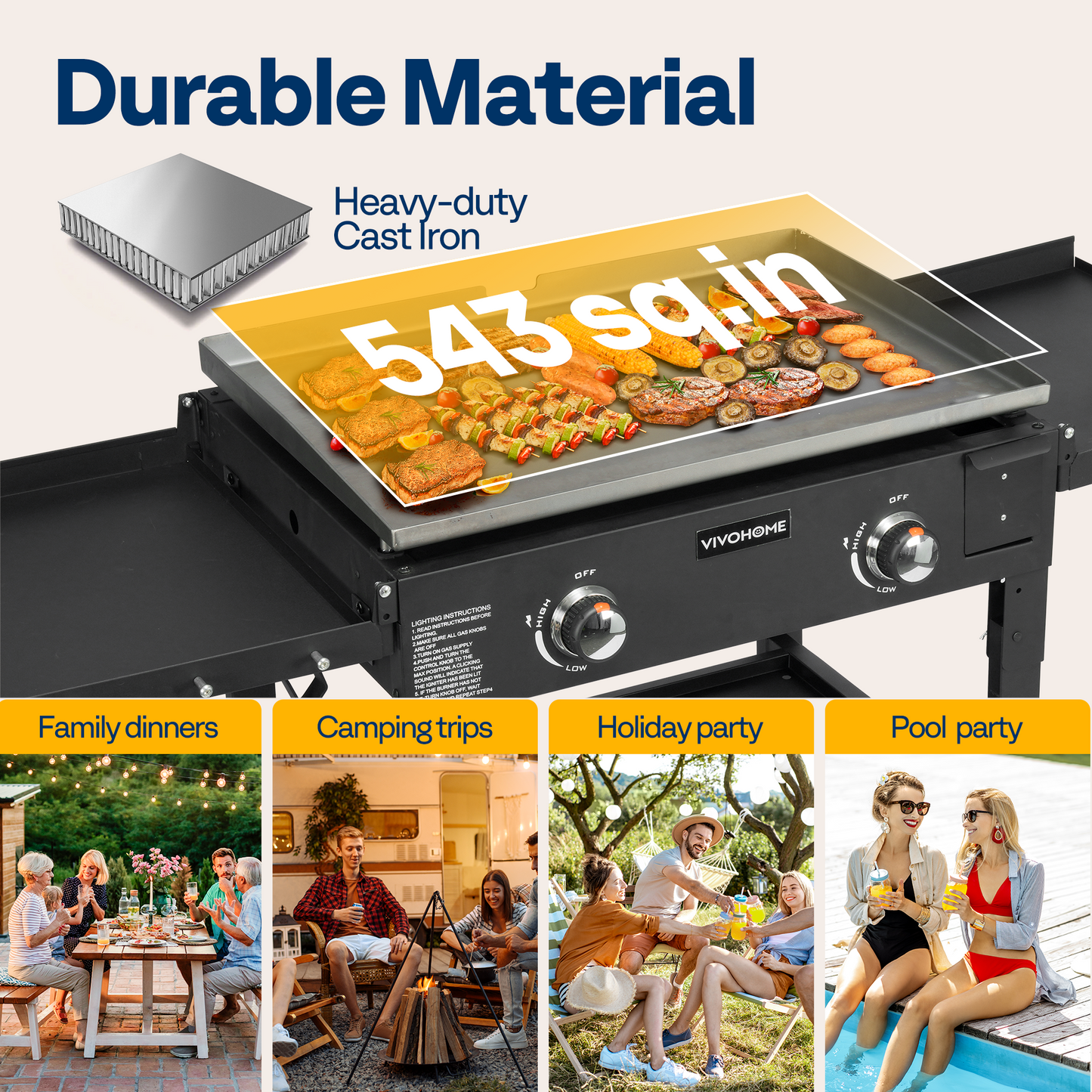 SPECSTAR 2-Burner 28" Foldable Propane Griddle, Portable Flat Top Gas Grill-30,000 BTU Propane Fuelled for Camping, Tailgating, BBQ