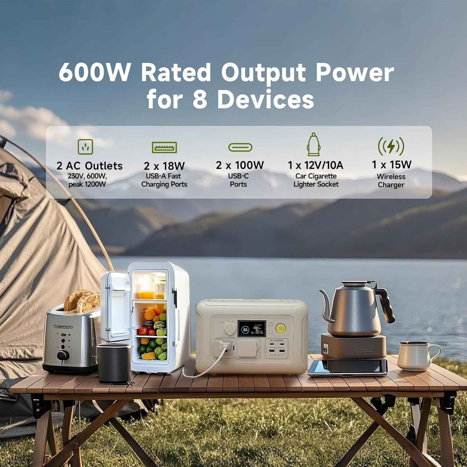 ALLPOWERS Beige R600 Portable Power Station 600W, 299Wh LiFePO4 Solar Generator with 1-Hour Fast Charge & 15ms UPS, for Home Backup, CPAP, Outdoor Camping, RV Travel