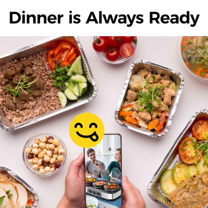 May in Color Triple Slow Cooker Food Warmer, 3 Removable Ceramic Pots (2.5 QT Each), Adjustable Temp & Stainless Steel Lids, Blue