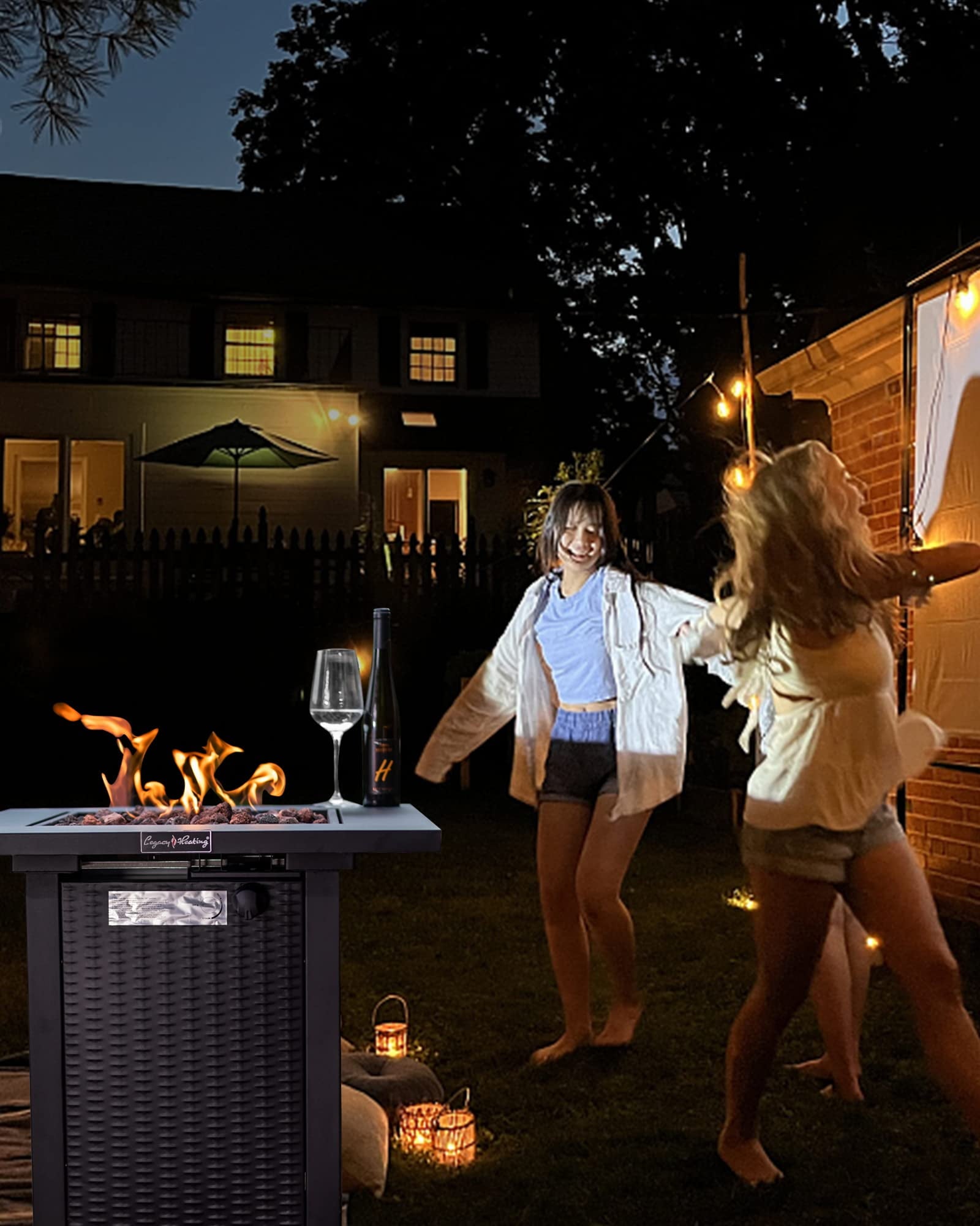 Legacy Heating 28" Square Wicker Propane Fire Pit Table - 50,000BTU, Lava Rock, ETL Certified - Patio, Deck, Backyard - Home OXO