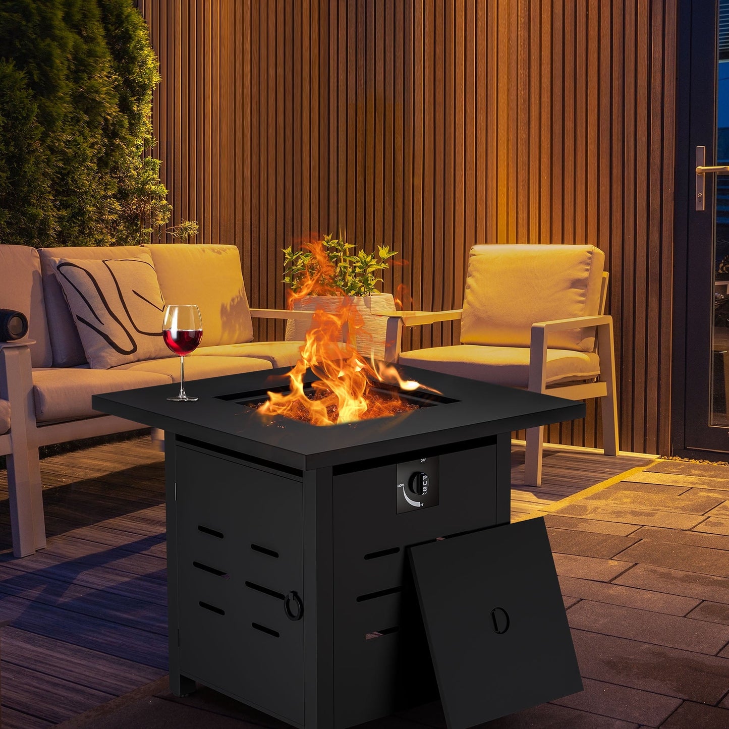 Walsunny 28 Inch Propane Gas Fire Pit Table 40000 BTU with Lid Square Firepit Table Lava Rock Fire Table with Waterproof Cover - Home OXO