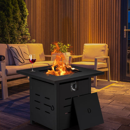 Walsunny 28 Inch Propane Gas Fire Pit Table 40000 BTU with Lid Square Firepit Table Lava Rock Fire Table with Waterproof Cover - Home OXO