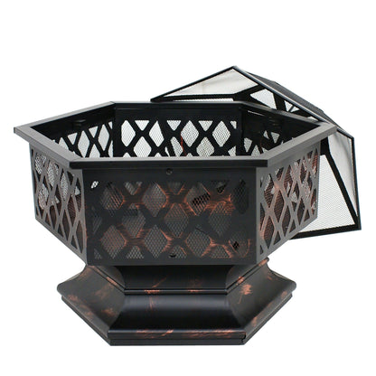 ZENSTYLE Outdoor Patio Steel Fire Pit - 24" Hex Shaped Backyard Fireplace Wood Burning Firepit Bowl - Home OXO