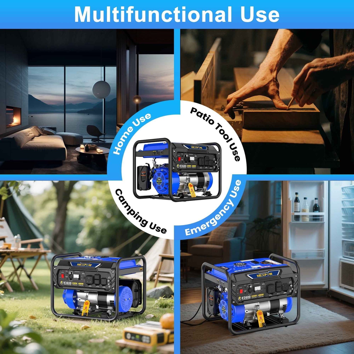 NEXPOW 4000W Portable Generator, Gasoline Powered RV Ready Generator for Backup Home & Outdoor Camping, EPA Compliant, 9H Full Load Runtime, Open Frame