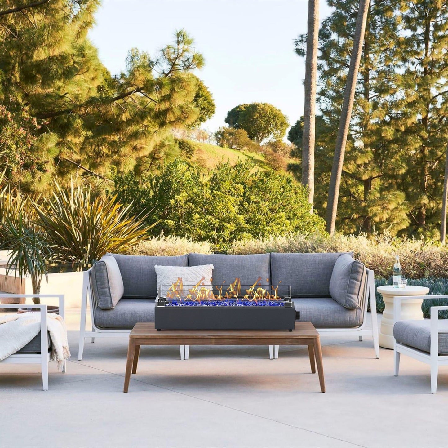 28-inch Table Top Gas Fire Pit, 40,000 BTU Tabletop Propane Fire Pit Portable Fireplace for Patio, Outdoor w/Wind Glass Shield, Glass Rocks, Carbon Gray - Home OXO