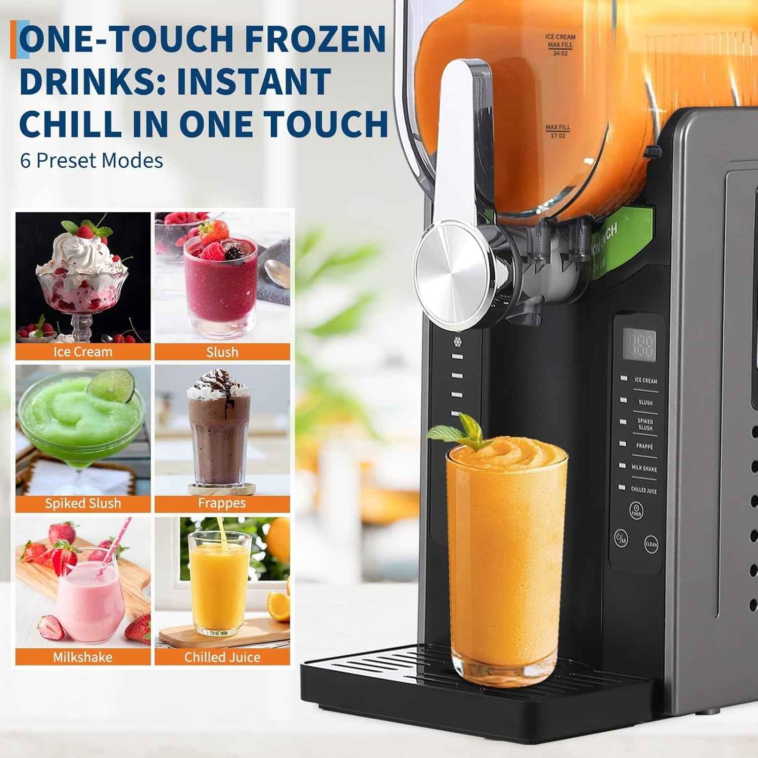 Towallmark Slushie Machine 68oz, All-in-One Slushy Maker for Home with LED Display & Auto-Clean, No Ice Needed & One-Touch Reservation, 6 Preset Programs for Frozen Margaritas, Ice Cream & Frappés