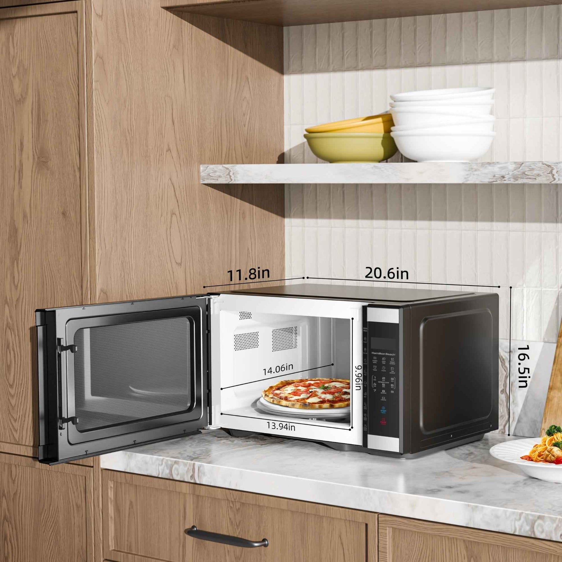 Hamilton Beach 1.1 cu ft Countertop Microwave Oven, Black and Stainless Steel