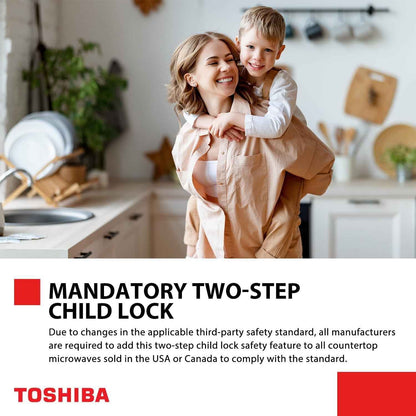 TOSHIBA 0.9 Cu Ft Microwave Oven, 6 Auto Menus, Mute Function, Child Lock, 900W, Stainless Steel