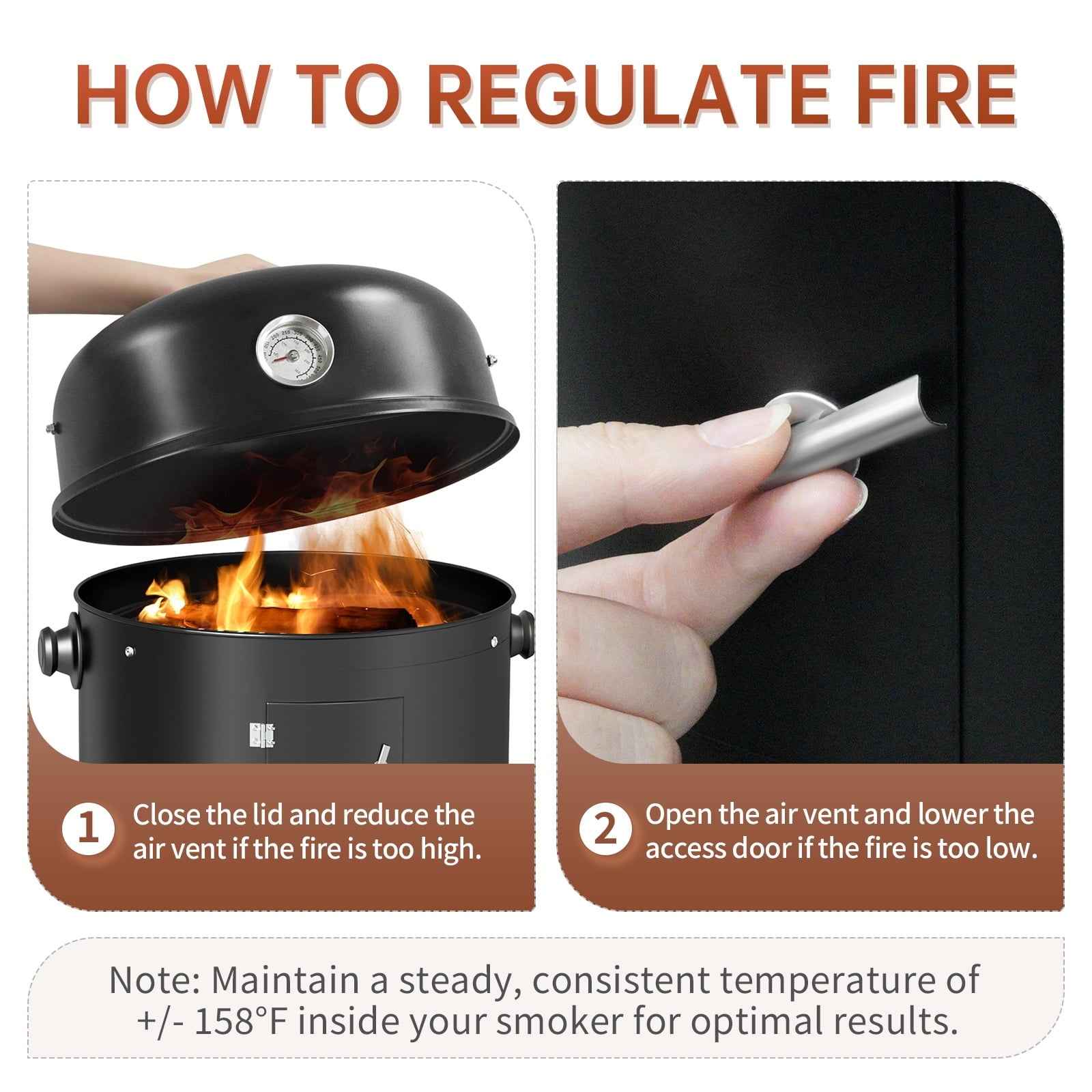 KingChii 3 in 1 Vertical Charcoal Smoker Grill BBQ Smoker for Outdoor, Patio Backyard Camping, Black