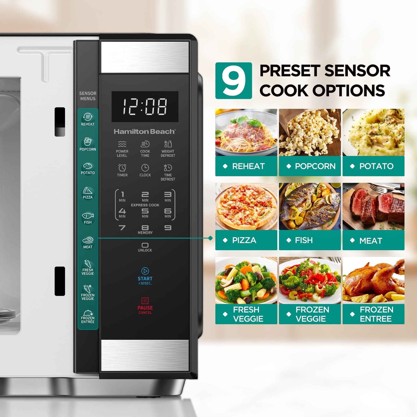 Hamilton Beach 1.1 cu ft Countertop Microwave Oven, Black and Stainless Steel