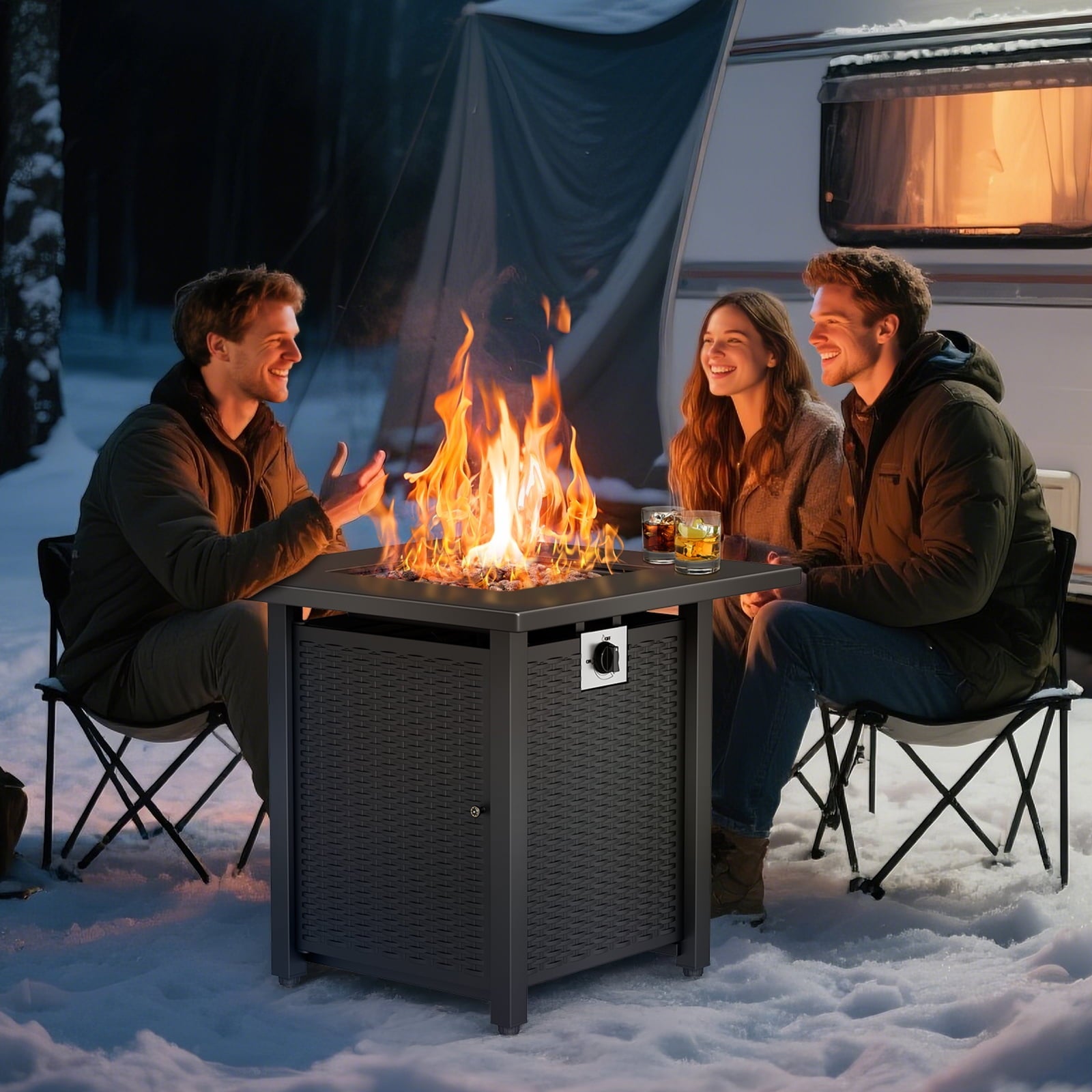 KingChii 28 inch Propane Fire Pit with Lid and Lava Rock, 50,000 BTU Steel Gas Fire Pit Table for Outdoor, Garden, Patio and Backyard, Black - Home OXO