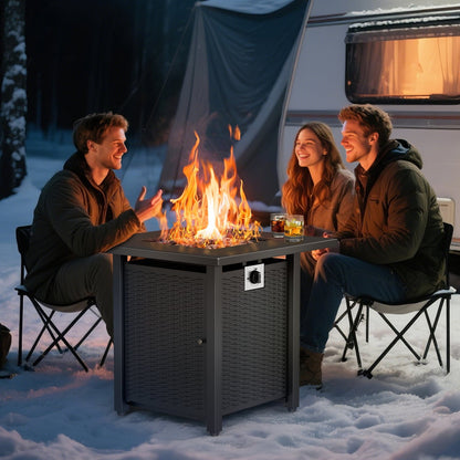 KingChii 28 inch Propane Fire Pit with Lid and Lava Rock, 50,000 BTU Steel Gas Fire Pit Table for Outdoor, Garden, Patio and Backyard, Black - Home OXO