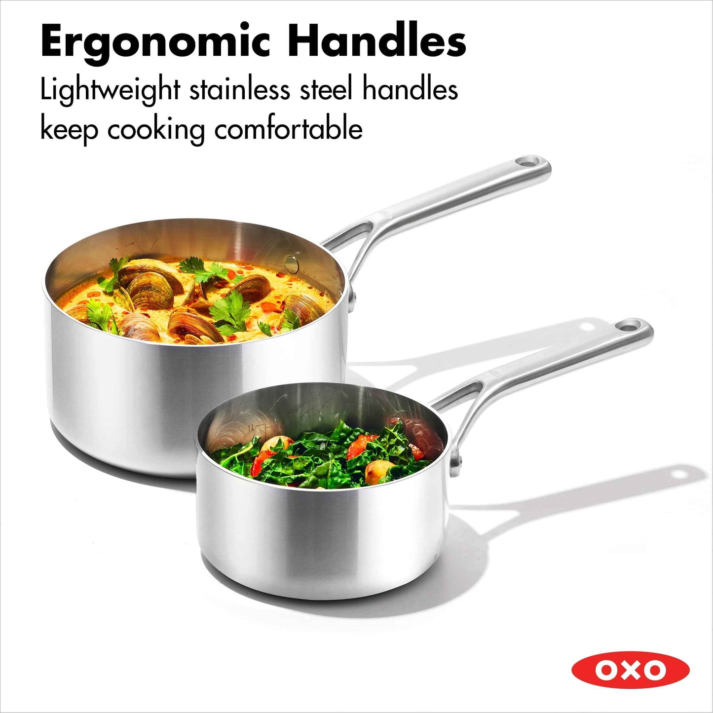 OXO Mira 1.5Qt & 3Qt 3-ply stainless steel Saucepan Set with tempered glass lids