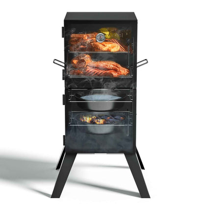 Kingchii Vertical Charcoal Smoker BBQ Grill with Built-in Thermometer, Portable Smoker for Backyard, Camping, Barbecue, and Outdoor Grilling