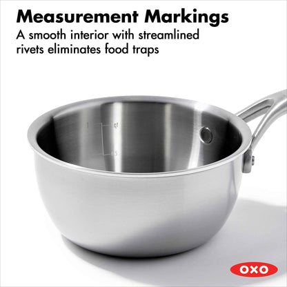 OXO Mira 4 Piece Oven Safe Stainless Steel Cookware Set, Silver