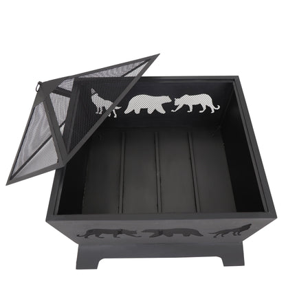 SuperDeal Patio Yard Fire Pits Wood Burning Outdoor Fireplace W/Rain Cover & Poker - Home OXO