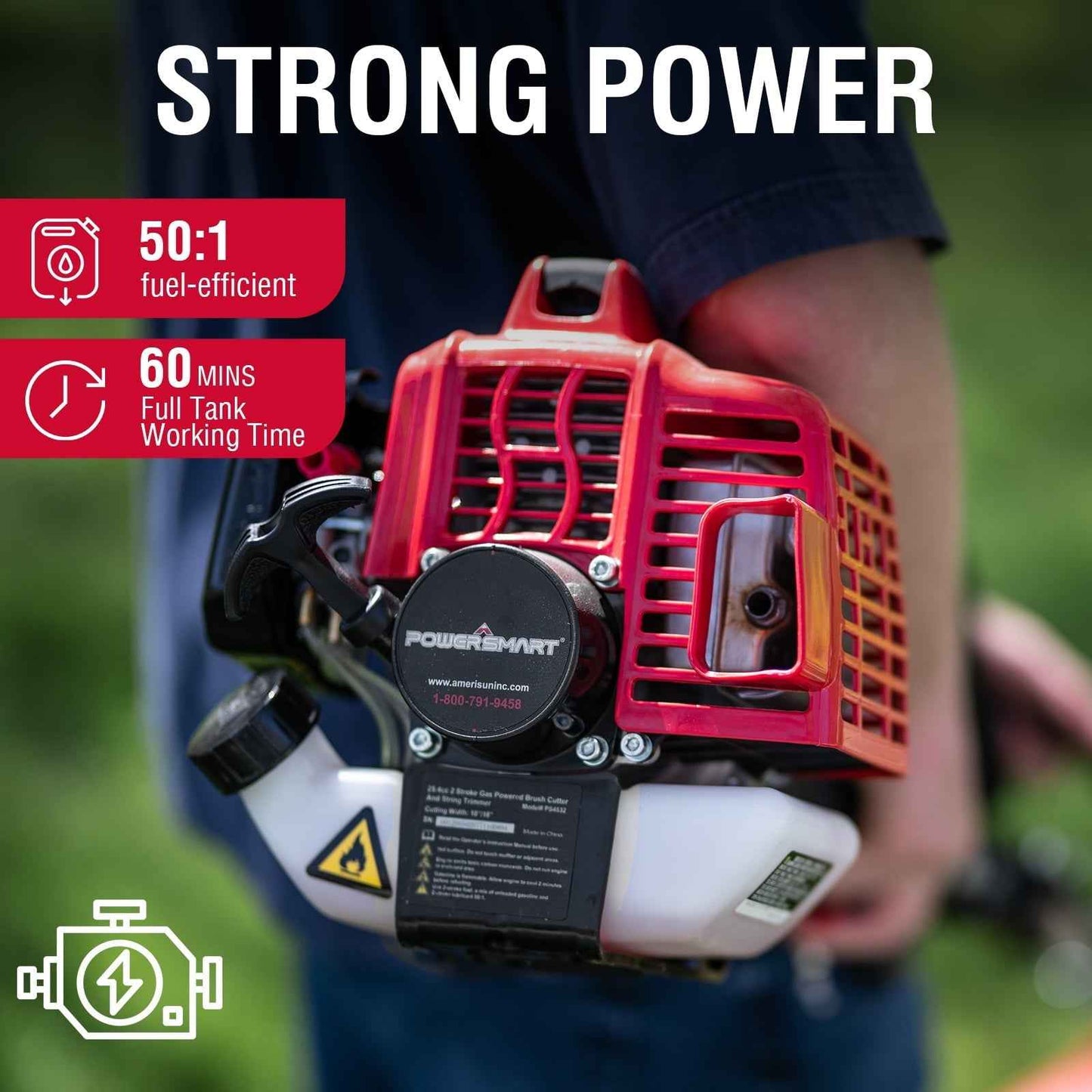 PowerSmart 2-Cycle 25.4cc 18lb Straight Shaft Gas String Trimmer Weed Wacker and Brush Cutter for Lawns and Grass