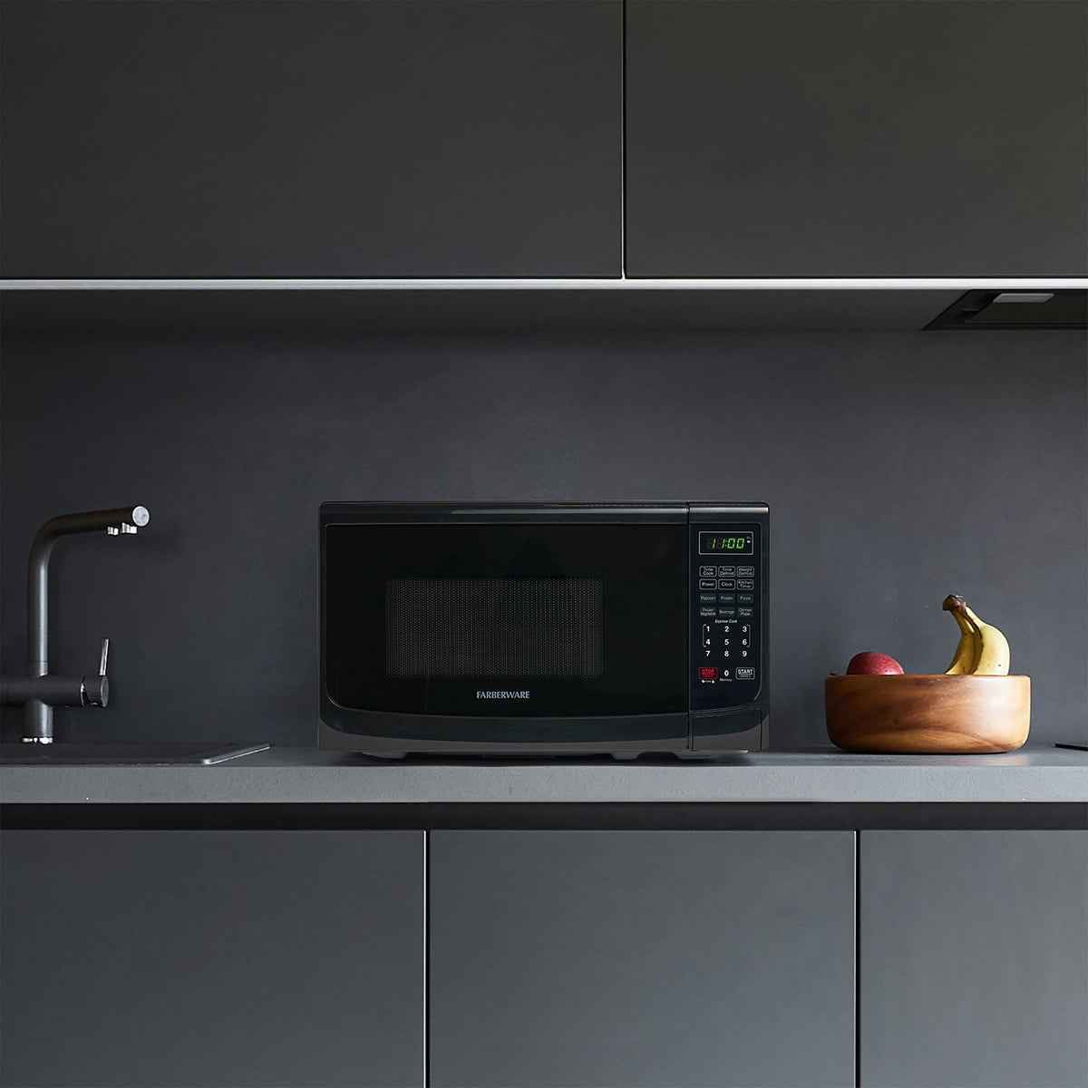 Farberware Countertop Microwave Oven with LED Lighting & Child Lock, 0.7 Cu Ft Black