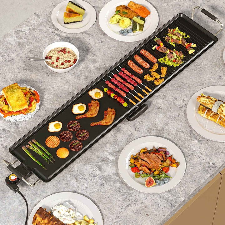 Costway 39.5" Extra Large Electric Teppanyaki Grill with 2 Cooking Surface Adjustable Temperatures and Drip Tray