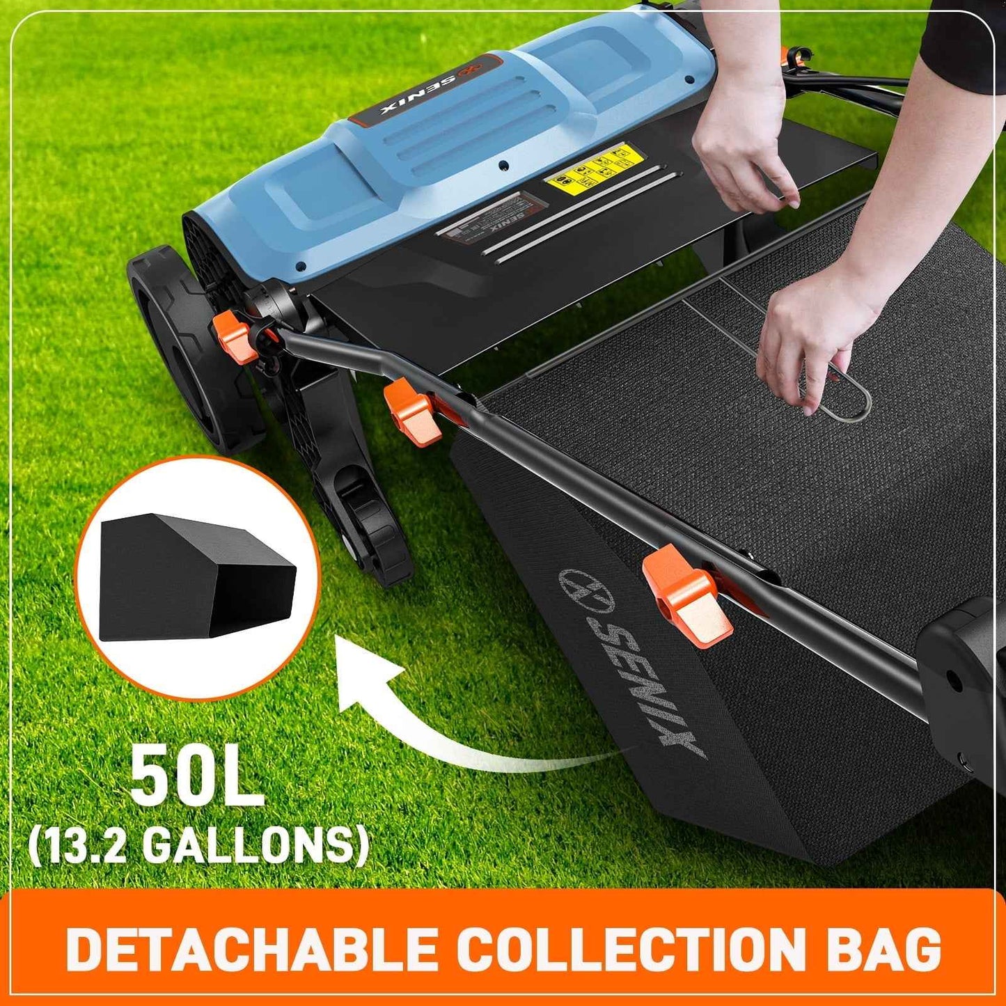 SENIX Corded Dethatcher/Scarifier 2 in 1, 15" 13Amp, 5-Position Adjustment with Collection Bag, SCE13-M