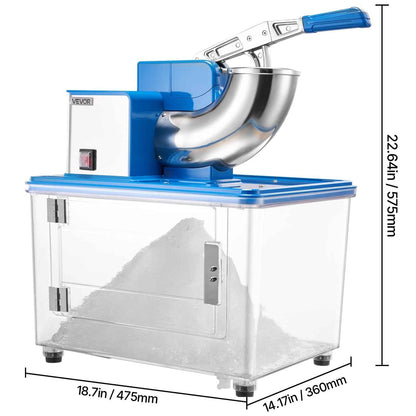 VEVOR Commercial Ice Crusher 661LBS/H, 350W Electric Snow Cone Machine with 4 Blades, 2000RPM Stainless Steel Shaved Ice Machine with 11 Gal Crushed-Ice Box