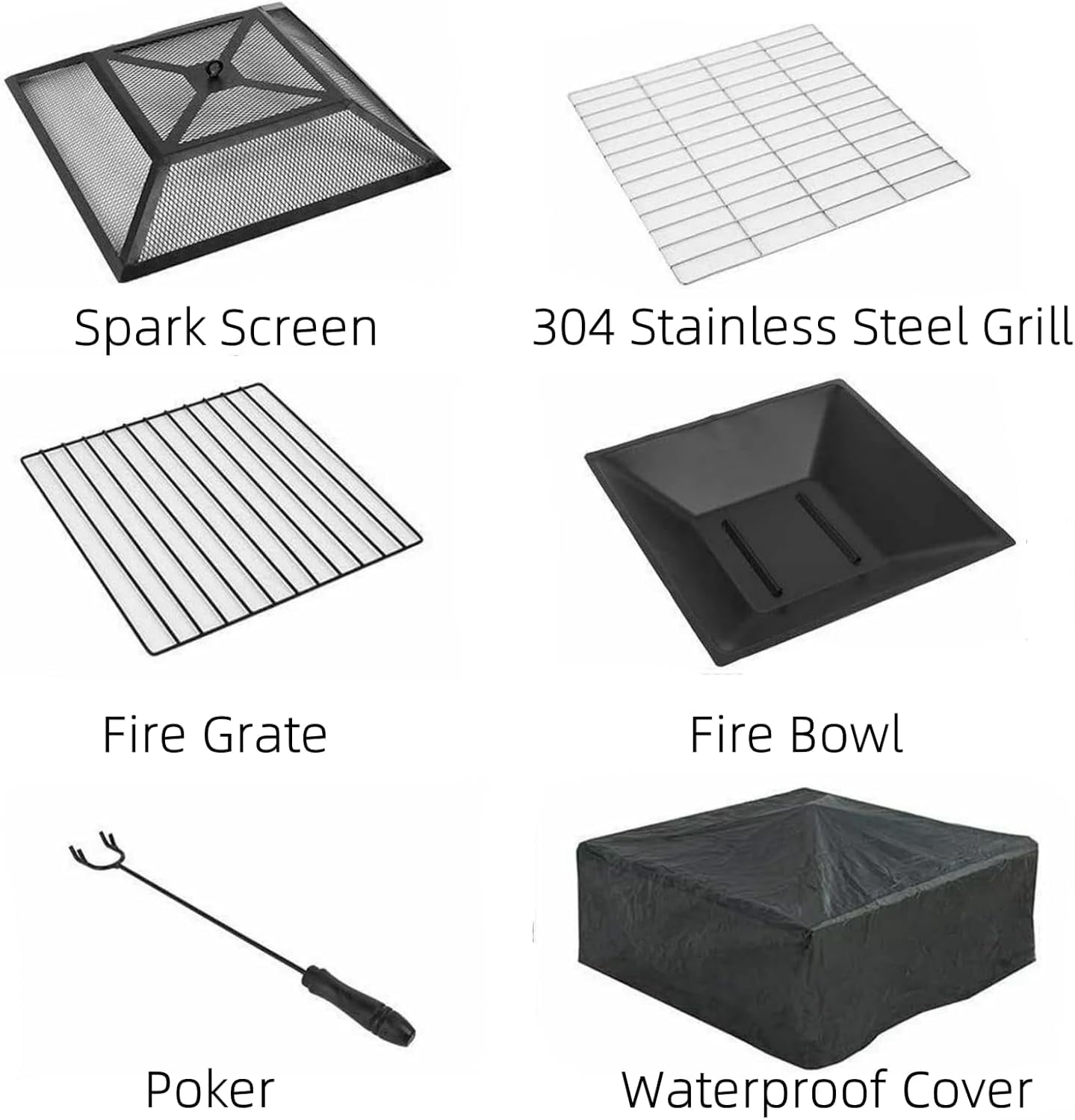 LAZY BUDDY Steel Fire Pits for Outside, 32'' Square Wood Burning Firepit Table with Mesh Lid, BBQ Net, Poker, and Cover for Outdoor Patio Backyard Bonfire Party - Home OXO