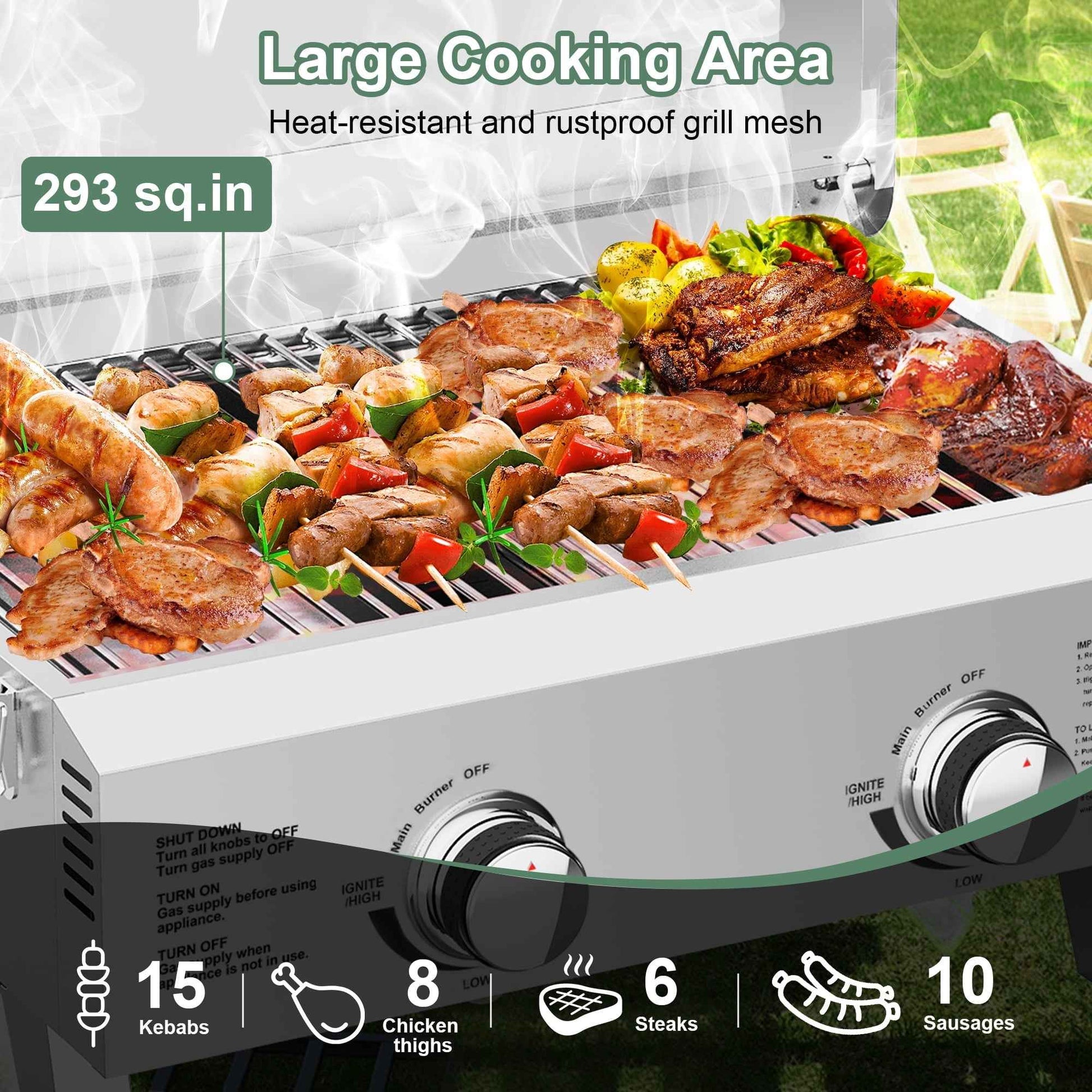 Firstness Propane Gas Grills, 30,000BTU Portable Gas Grill for Outdoor Camping BBQ Picnics Tailgating, 2 Burners, Stainless Steel Sliver