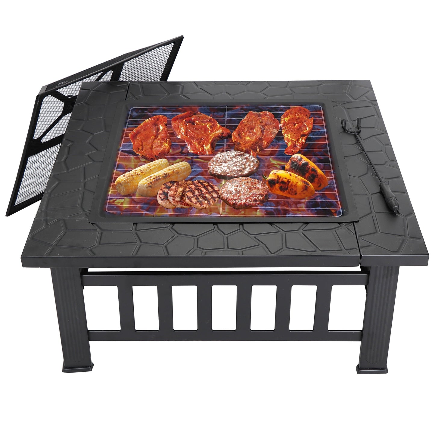 ZENY 32" Outdoor Fire Pit Square Metal Firepit Patio Garden Stove Wood Burning - Home OXO